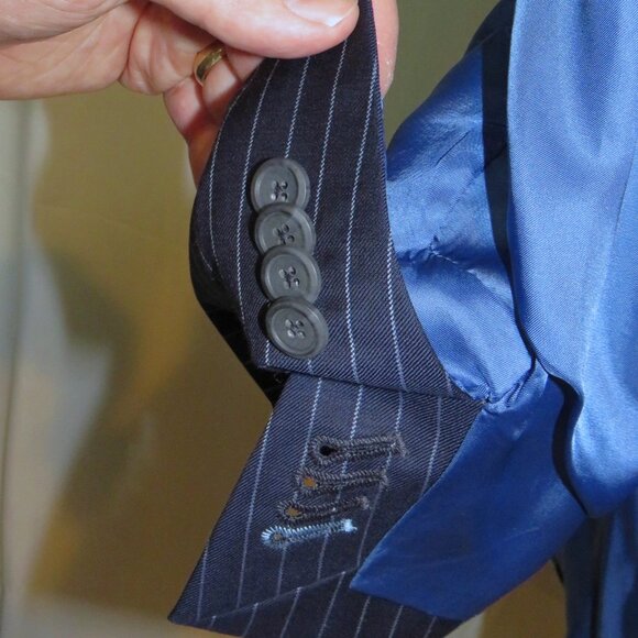 My.Suit Navy Striped Custom Ticket Pocket Extra Pants Two Button Suit 42L - Picture 11 of 16